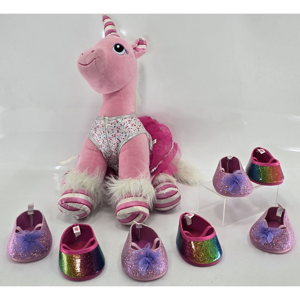 Build A Bear Pink Unicorn Stuffed Animal W/Sprinkles Party‎ Dress, Tutu, & Shoes